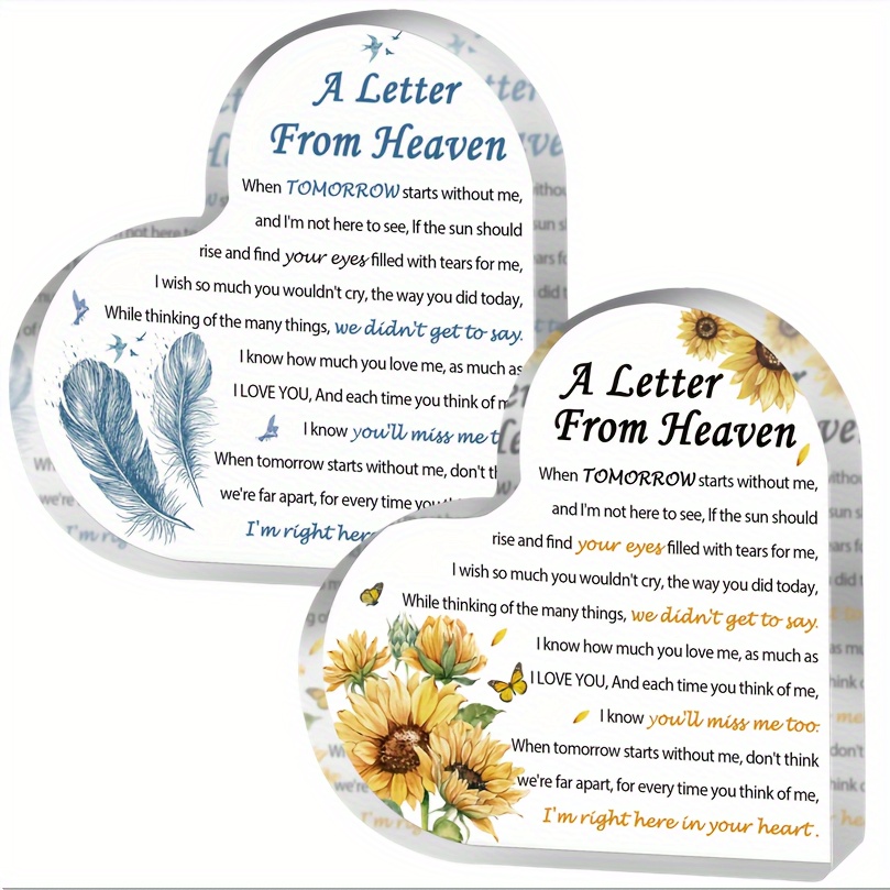 

Memorial Gifts - A Letter From Heaven- Sympathy Bereavement Gift For Loss Of Friends & Families Mother/father/husband/son, Acrylic Heart Keepsake Desktop Decor, Remembrance Sympathy Gifts, Grief Gifts