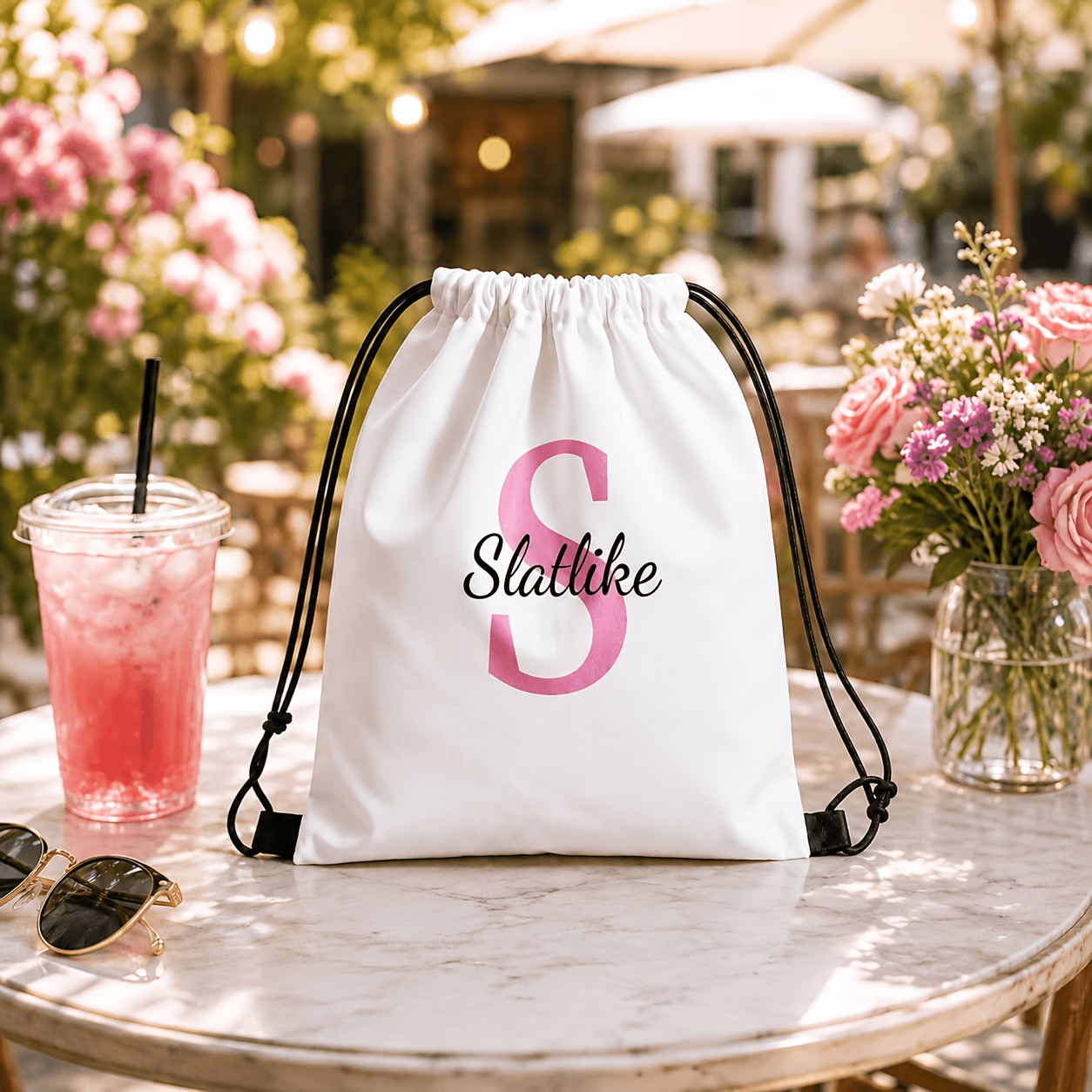 TEMU Mochila con cordón y diseño estampado y . Personalizable con tus o . de tela duradera y resistente al para un uso prolongado. Un regalo pequeño