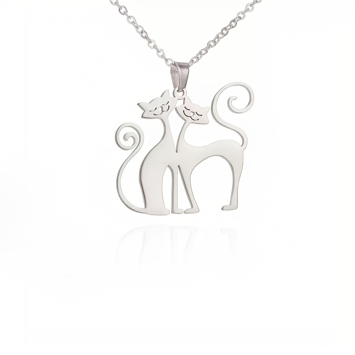 TEMU A 304 Stainless Steel Low- Material Two-kitten Couple Pendant Necklace, Suitable For Daily Men And Women, Holiday Gifts, Valentine's Day Gifts,