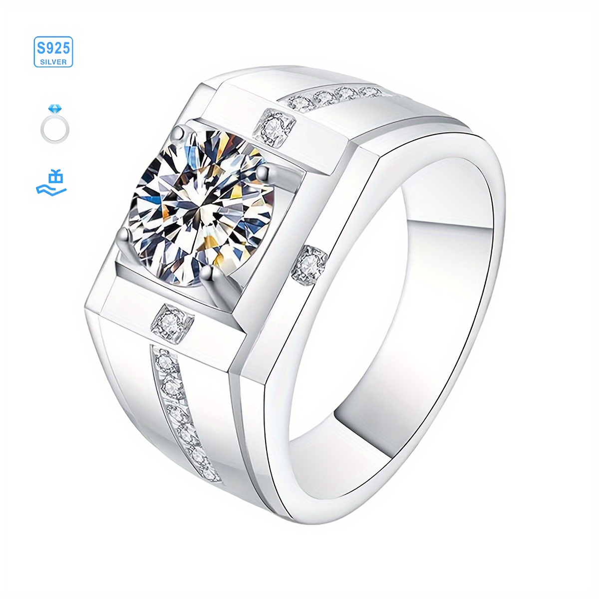 

1pc S925 Sterling Silver With 5ct Moissanite Ring, Men's And Women's Rings | Gemstone Jewelry | Gifts For Him | Gifts For Her | Birthday | Wedding | Anniversary | Engagement | Street Hip Hop Style |