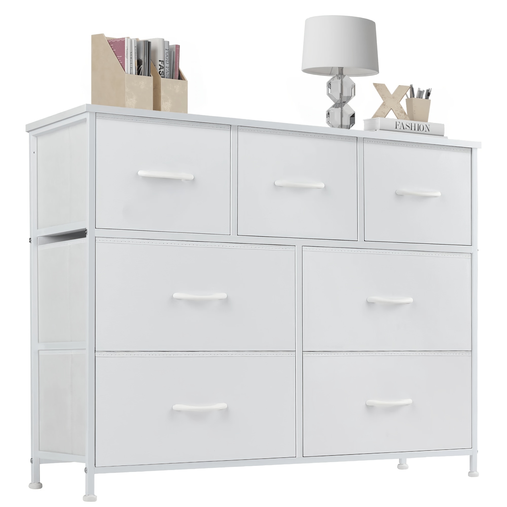 TEMU Office Chest File Cabinets With 7 Drawer, Dresser With Metal Frame And Wooden Tabletop, Clothing Drawer Fabric Wardrobe Entryway Storage Tower,