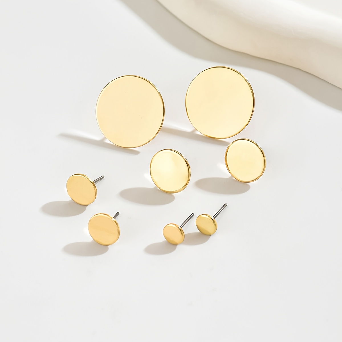 8pcs/set Of Fashionable, Easy, Cute, Large And Small Round Piece Combination Earring Set