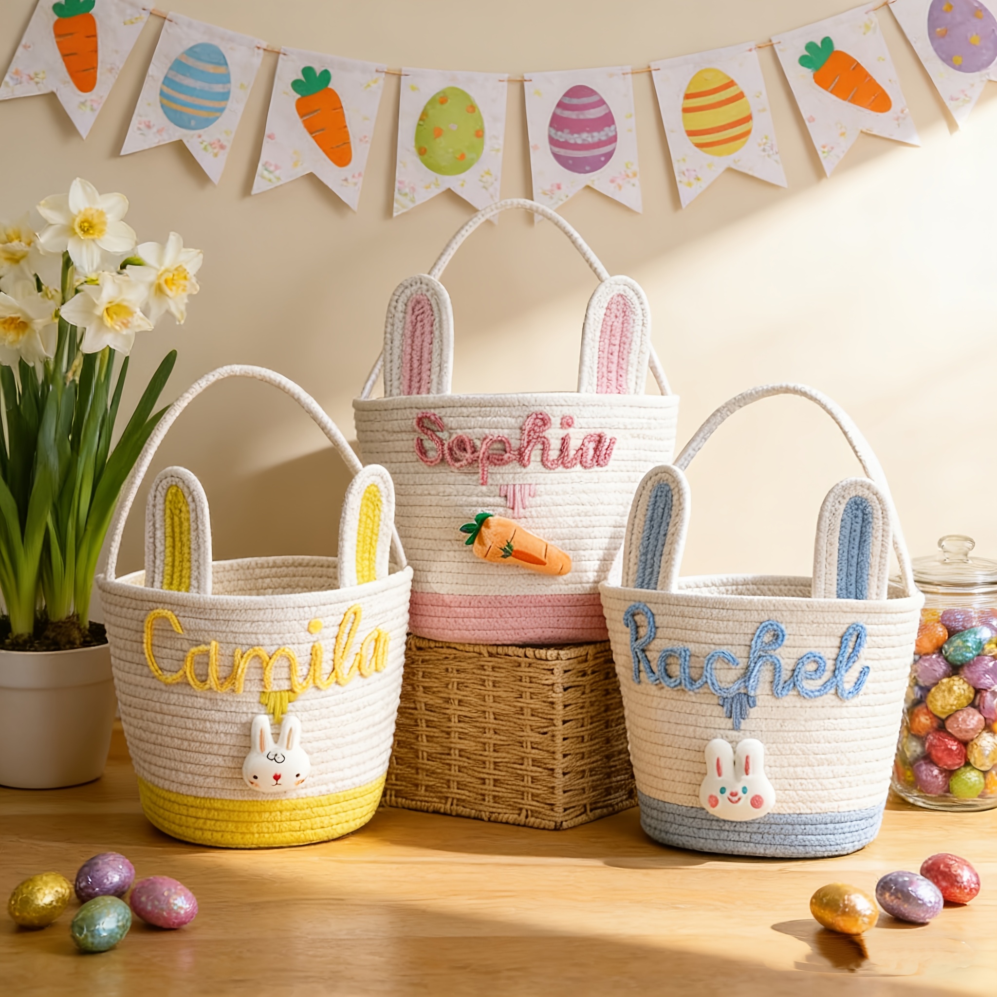 Custom Storage Basket with Your Name, Easter Egg Carry Basket