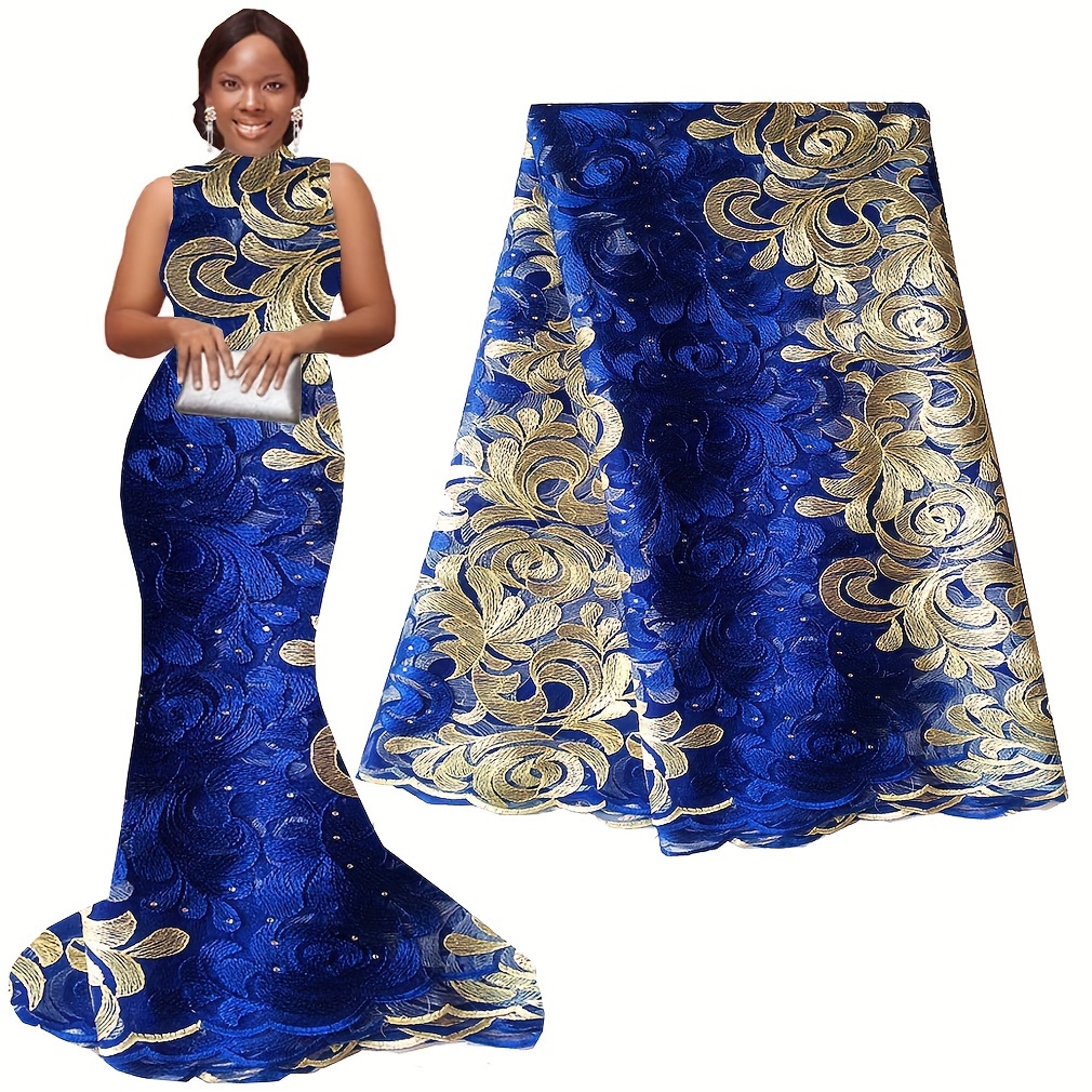 

1pc African Lace Fabric 5 Yards Royal Blue Embroidered Lace Fabrics For Sewing Christmas Party Dresses And Wedding Dresses