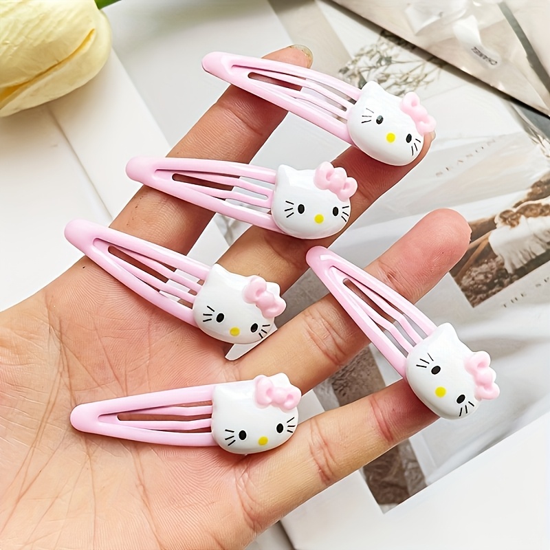 Image of 5pcs/12pcs Adorable Hello Kitty Decorative Hair Clips, Cute Bang Clips, Barrettes For Women And Daily Use, Halloween