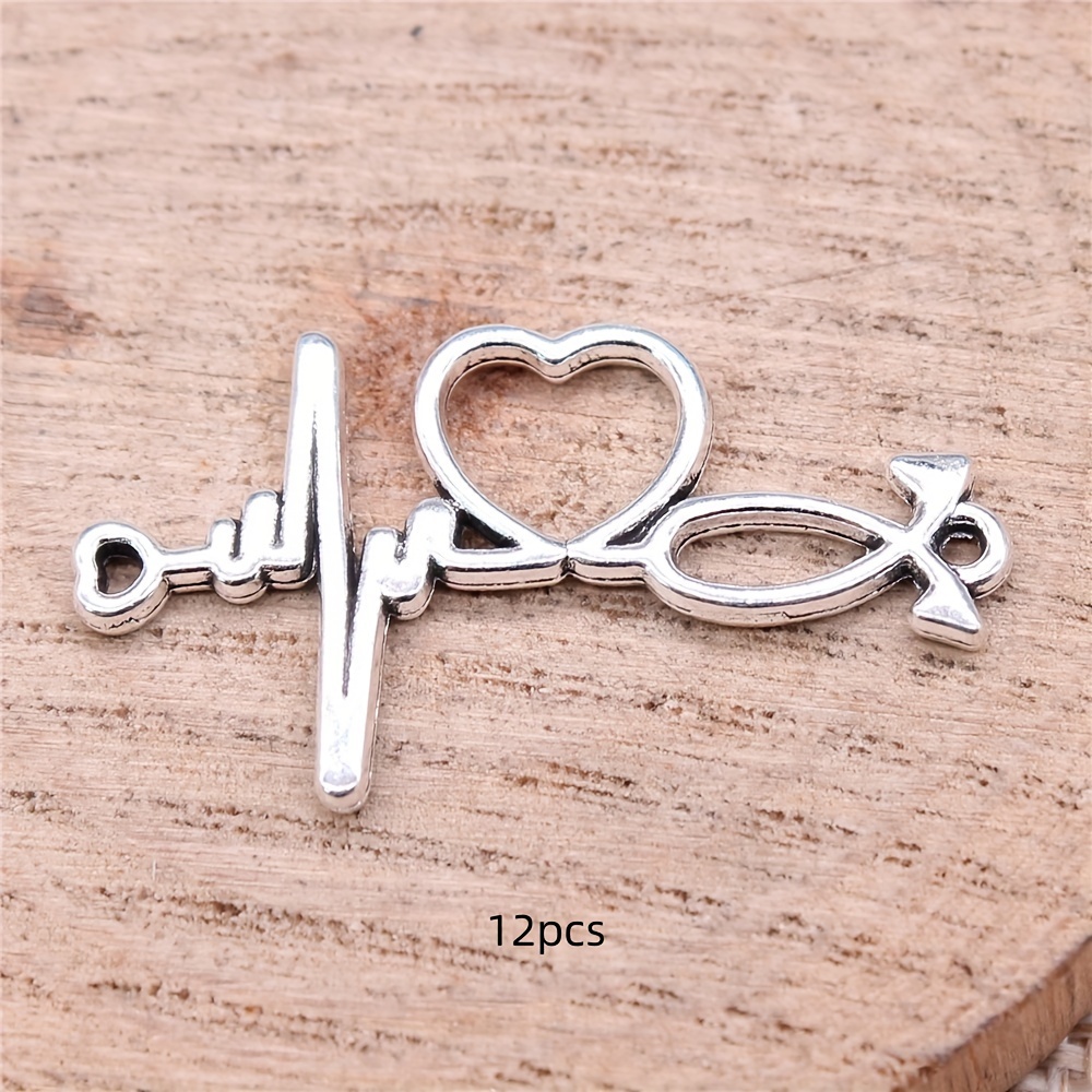 Image of 12pcs Heartbeat Charm Connector Antique Silvery Connector Charm Jewelry Making Necklace Accessories 19x34mm