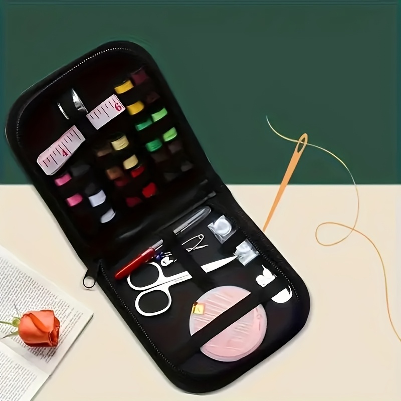 

Compact Travel Sewing Kit, Essential Mini Repair Tool Set For All , With Canvas Material & Craft Supplies, In Black Case