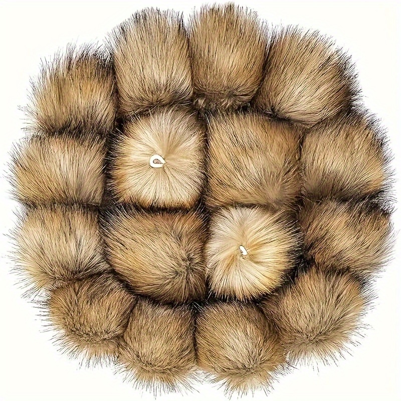 Image of 16pcs Natural Faux Fur Pom Poms For Diy Crafts - Perfect For Hats, Shoes, Scarves, Bags & Keychains