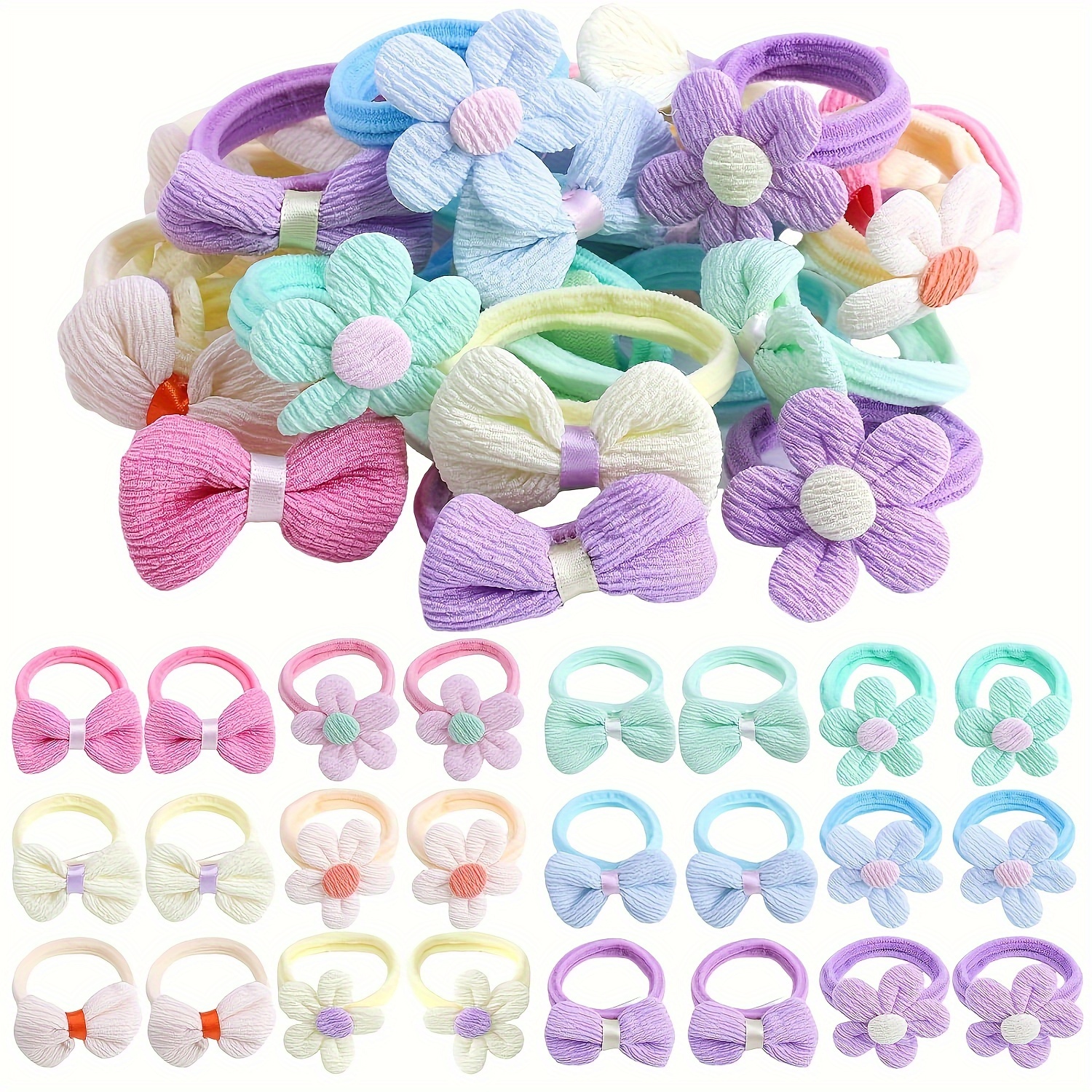 TEMU 48pcs Hai Tie For Women Flower And Bow Hair Elastic Hair Loops Candy Color Hair Styling Accessories