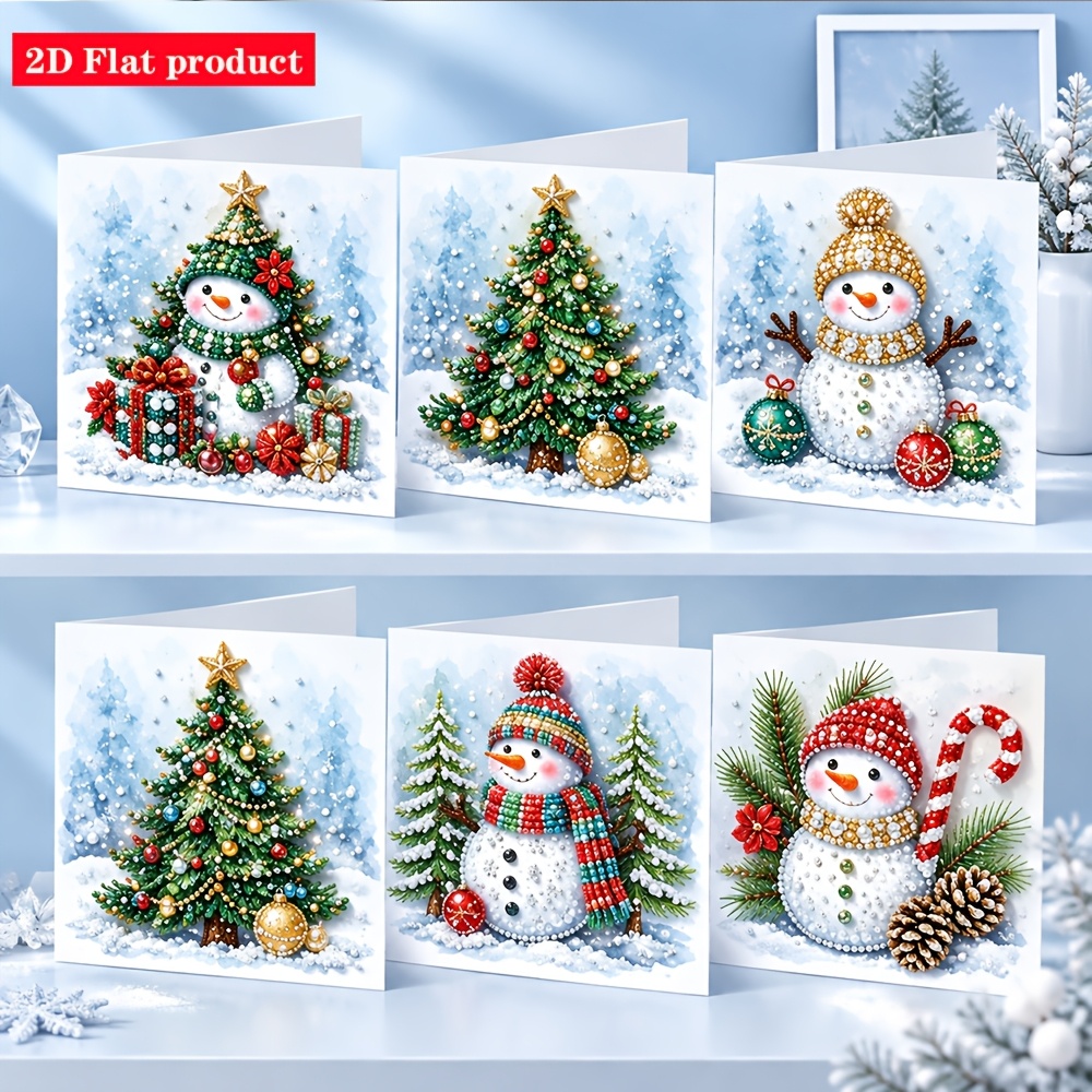 TEMU 2d Sets Of Ornate Christmas Tree Snowman Gift Style Beaded Diamond Painting Greeting Cards, Diy Rhinestone Art Inlay Painting Greeting Card