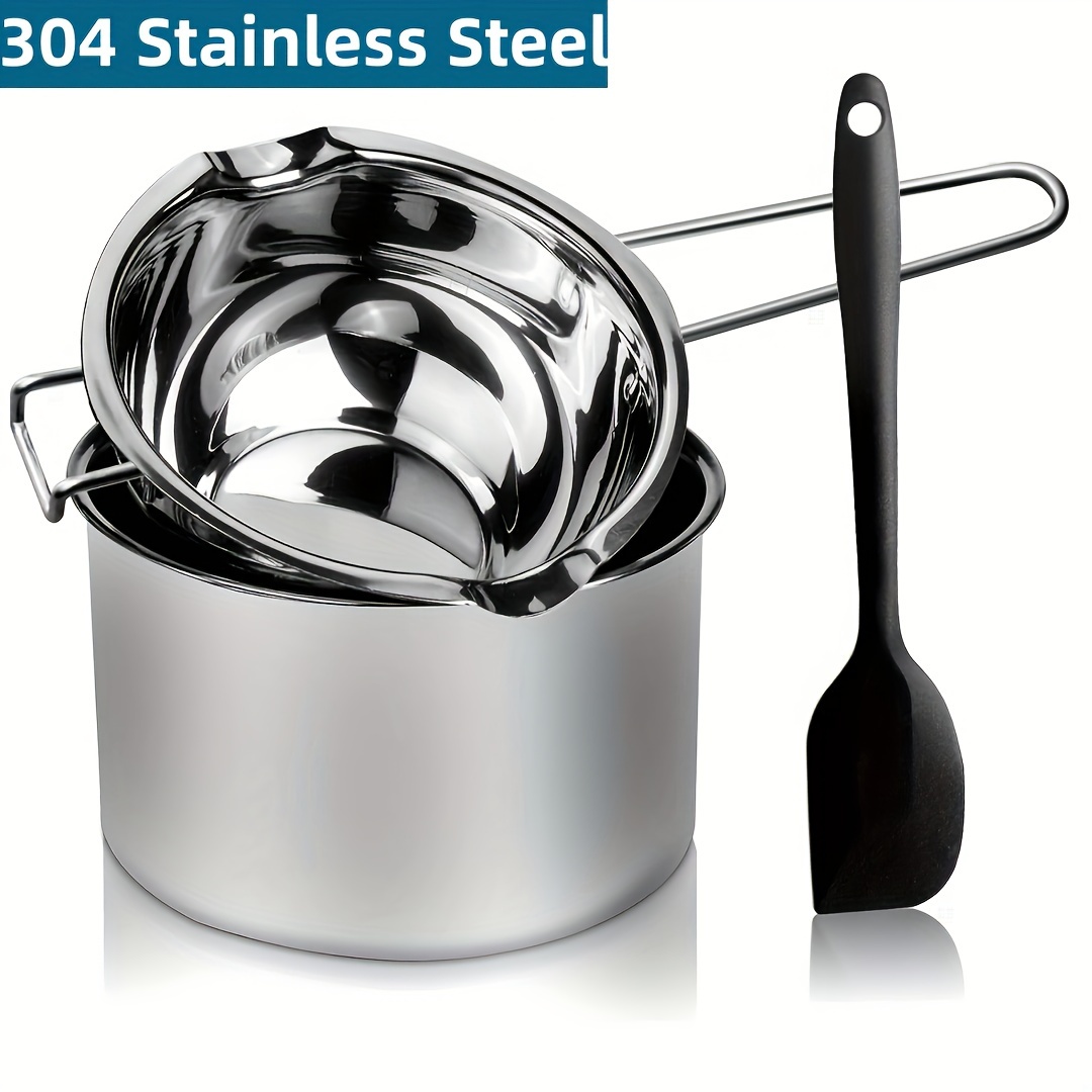 

Double Boiler Pot Set For Diy Candle Making, 304 (18/8)stainless Steel With Silicone Spatula For Melting, Wax, Candle Making (20.29oz And 54.1oz)