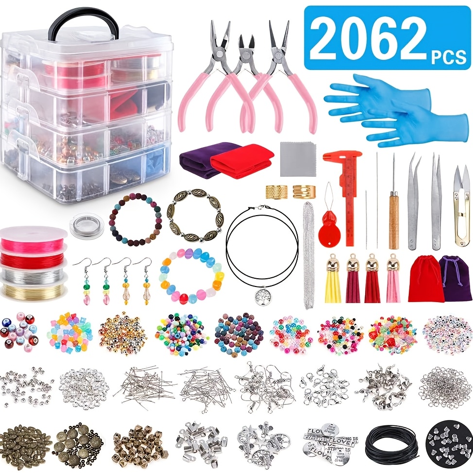 

2062pcs Jewelry Making Kit, Diy Beading Supplies Set With Plastic Tools, Letter Charms, Beading Wire, Earring Making & Repair Tools, Mature Style Creative Jewelry Crafting Kit