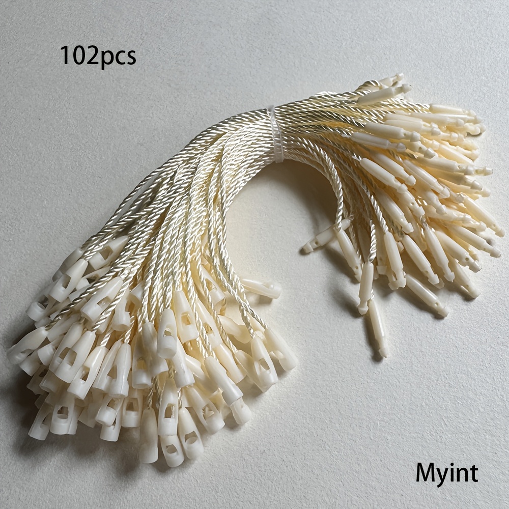 TEMU 102pcs/pack 12cm Head Tag Hang Tag With Hand-threaded Cord, High-quality Apparel Tag Cord, Line, White Lanyard With Plastic , Versatile,