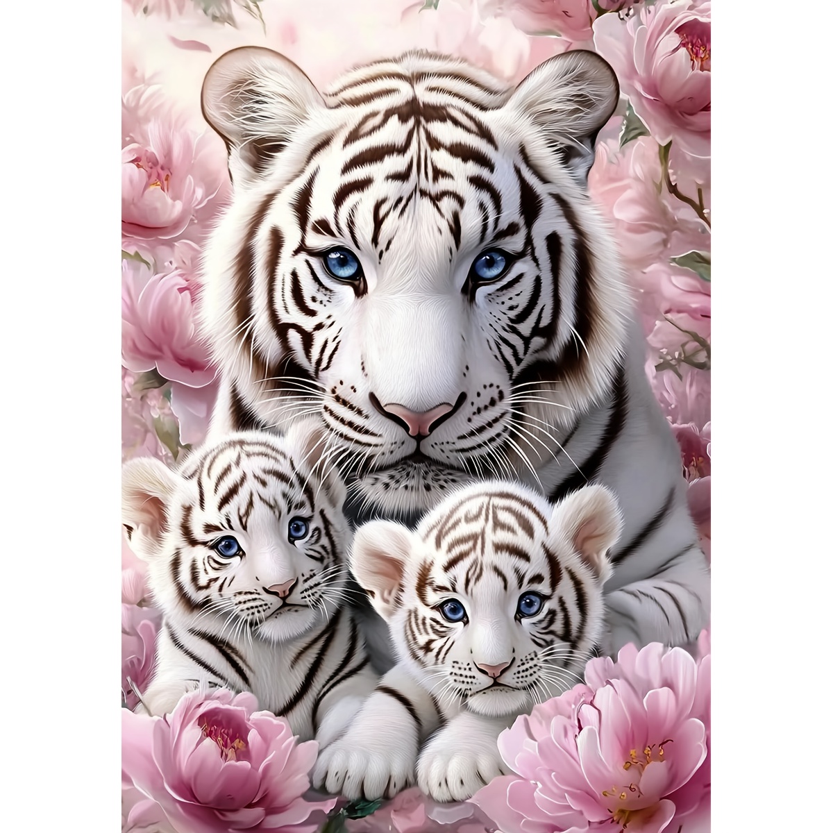 TEMU JOZYSH 1 pièce [30*40cm/11.8*15.7in] Kit de peinture diamant acrylique, Fleurs et Tigre blanc, Kit de peinture diamant 5D DIY cadre pour adulte,