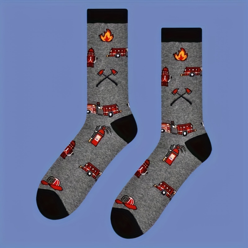 

1/3 Pairs Of Cartoon Firefighting Supplies Patterned Long Socks, Indoor And Outdoor Fashionable And Socks