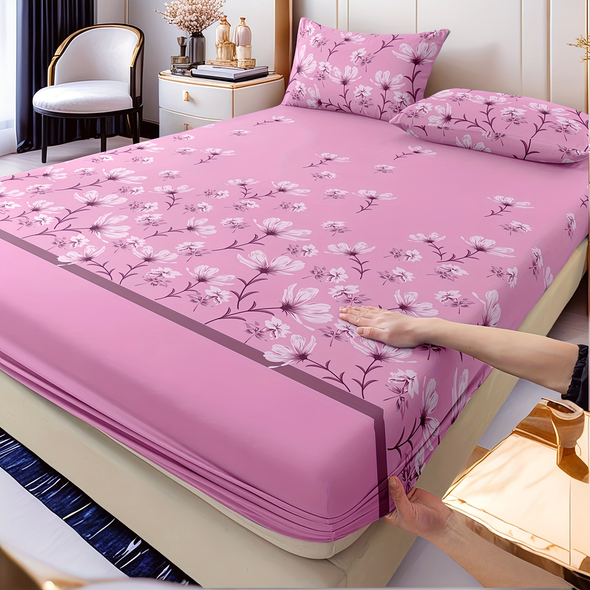 TEMU 3pcs Fitted Sheet Set / 2 Pillowcases / 1 Fitted Sheet / Twin Bed / Full Bed / Queen Bed / King Bed, Soft And Skin-friendly / - , Easily Fits