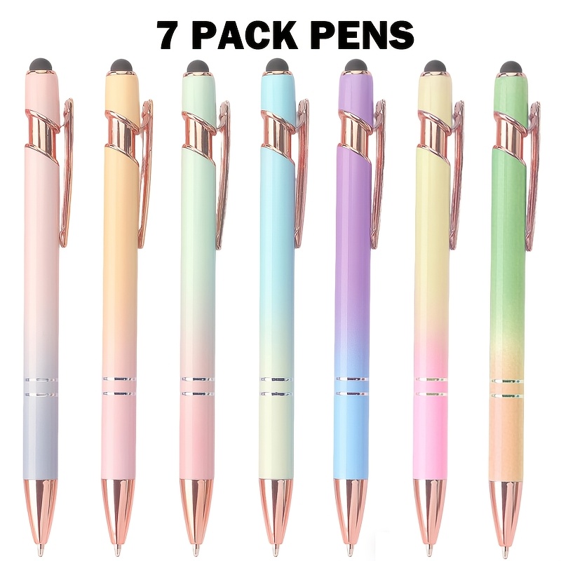 TEMU 7pcs/15pcs 2-in-1 Retractable Ballpoint Pens With Stylus Tip, Metal Stylus Pen For Touch Screens, 1.0mm Black Ink, Ideal For Office And School