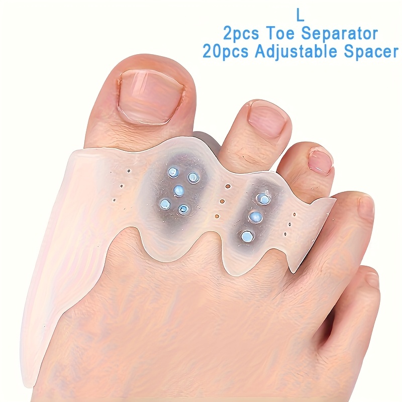 2pcs Comfortable Toe Separator And 20pcs Adjustable Spacer, Foot Toe Protector For Long- Use, For Night And Home Use, Fits Men And Women, Replace For Results