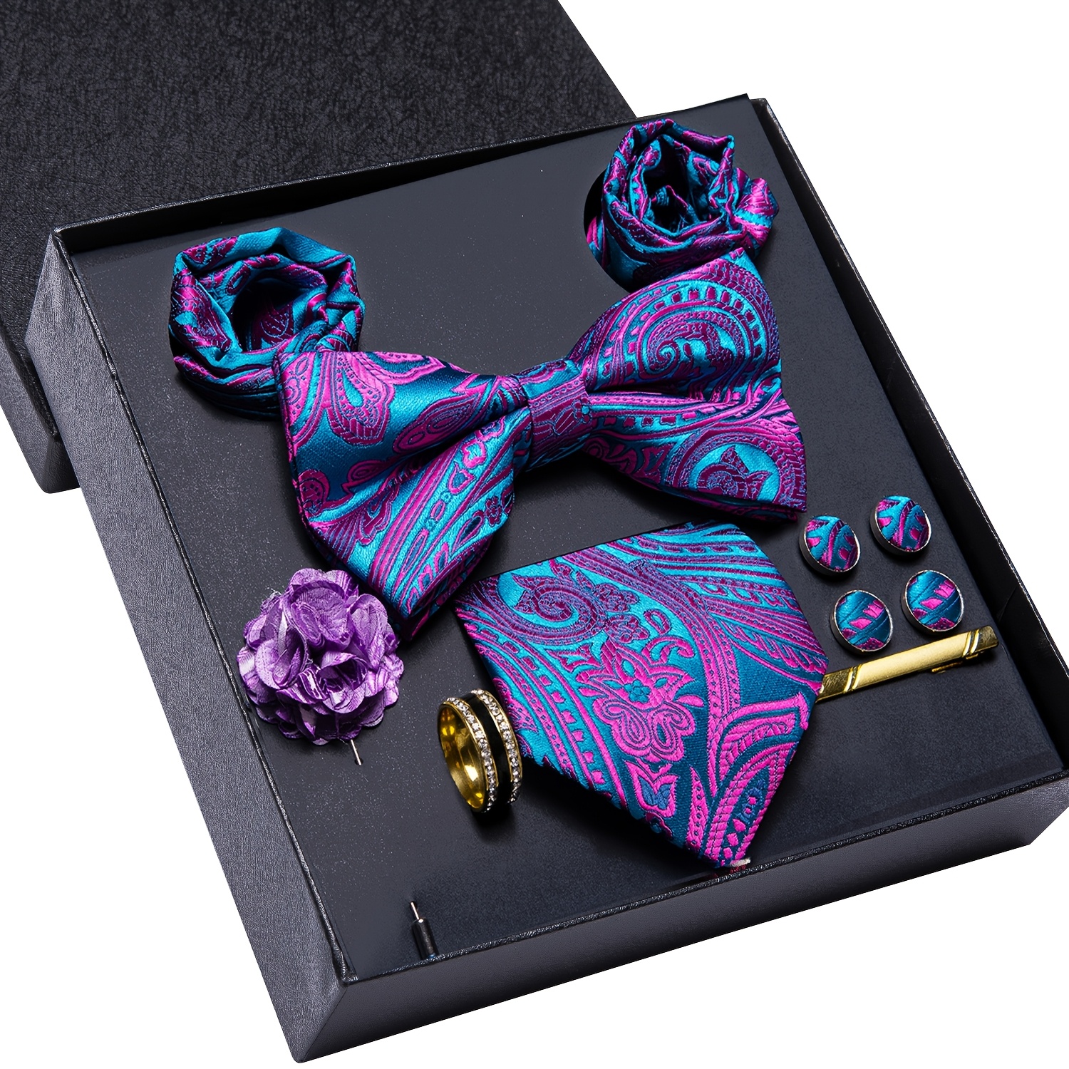 9pcs mens silk frivolous tie ivory   ties bow tie set breathable necktie square cufflinks clip ring bowties set wedding party groomsman gift fashion accessory 0