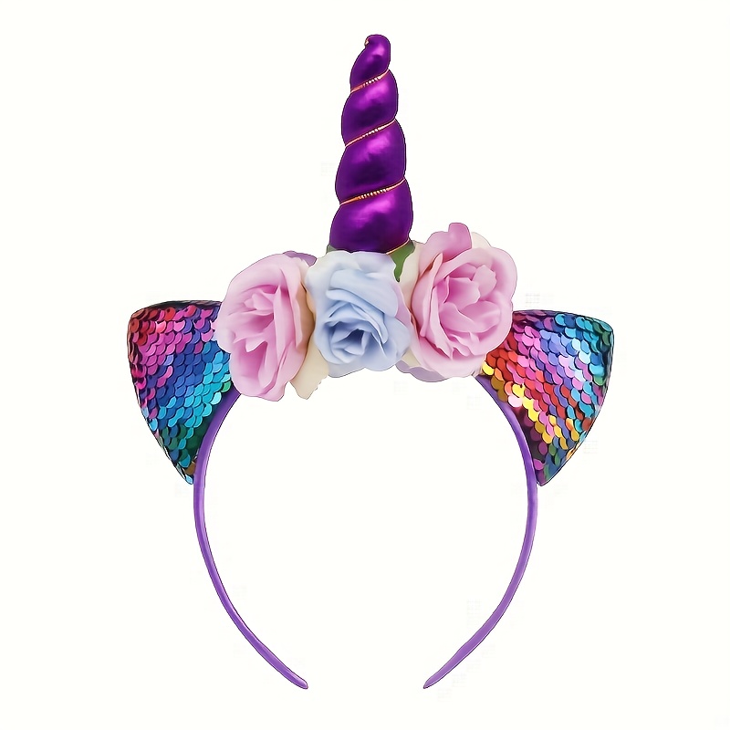 Image of 1pc Of New Unicorn Headband With Faux Flowers, Popular Cat Ear Hair Accessory For Parties And Dances