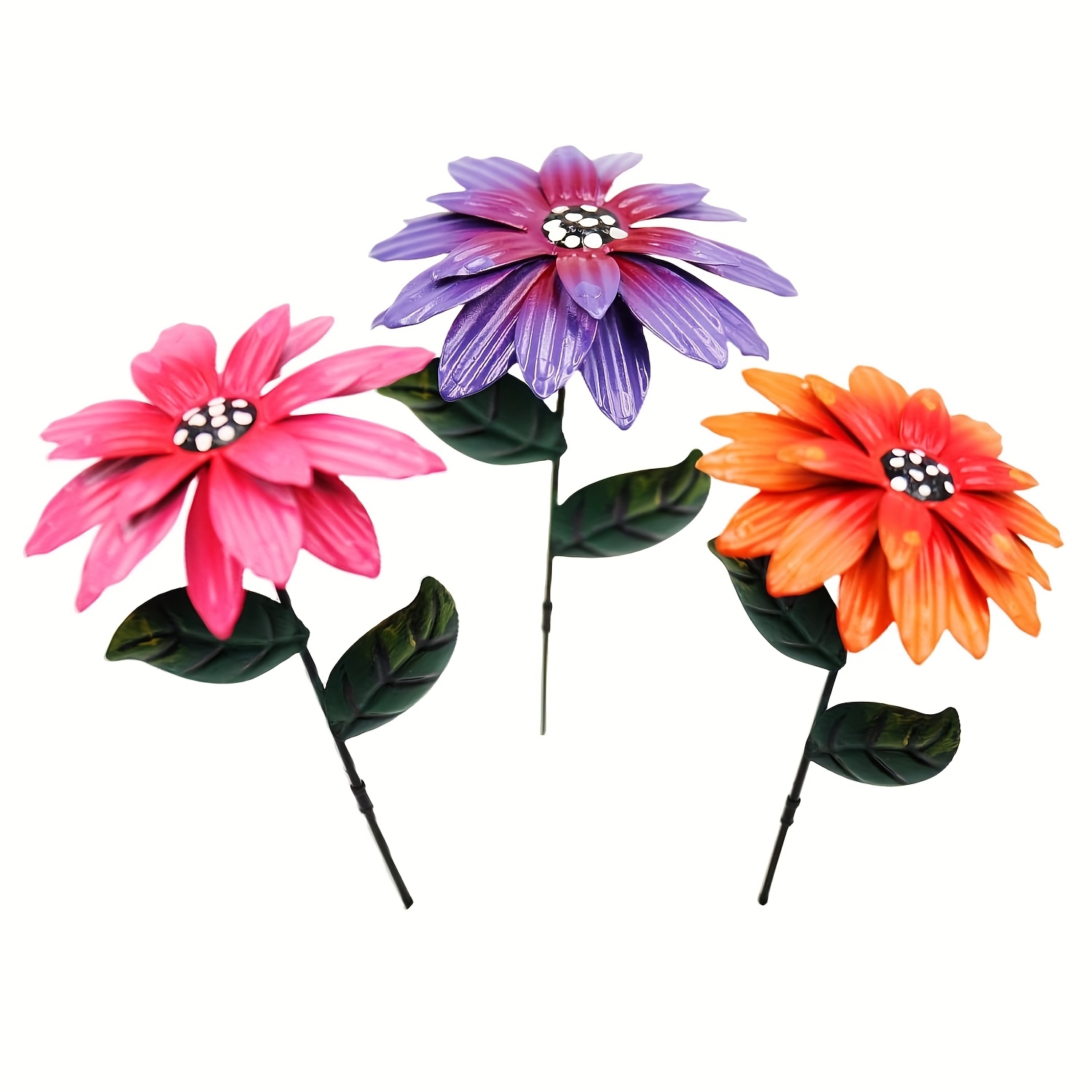 Image of 3pcs, Metal Daylily Garden Decorative Ground Stakes, Metal Flower Outdoor Decorative Stakes For Yard Art, Garden Metal Plant Flower Stems For Spring Yard Decoration