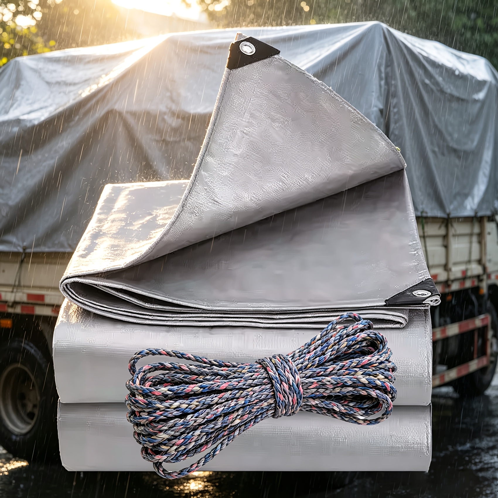 Image of Double-sided Silver Coated Thick Pe Tarp, Reversible Use, 180gsm Heavy Duty, Uv And Weather Resistant Waterproof Tarpaulin For Car Farm Construction