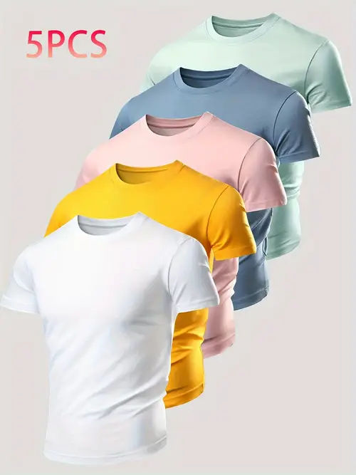 5pcs mens cotton lightweight crew neck t shirt set suitable for summer sports