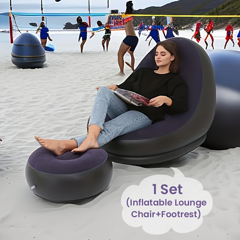 

1/2 Set Portable Inflatable Lounge Chair With Footrest - Comfortable, Foldable Outdoor Lounger For Camping, -shaped With Repair Kit