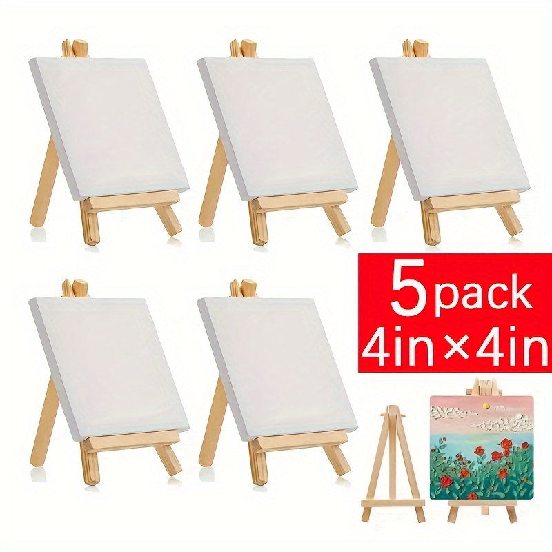 

Compact 3.9" X 3.9" Mini Canvas And Easel Set - Pine Wood Tabletop Display Stand For Artists, Ideal For Painting & Showcasing