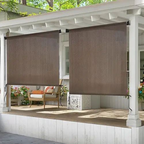 outdoor roller shades patio roll up blinds 220gsm shade cloth roll for porch gazebo pergola balcony backyard spliced of two sections mocha