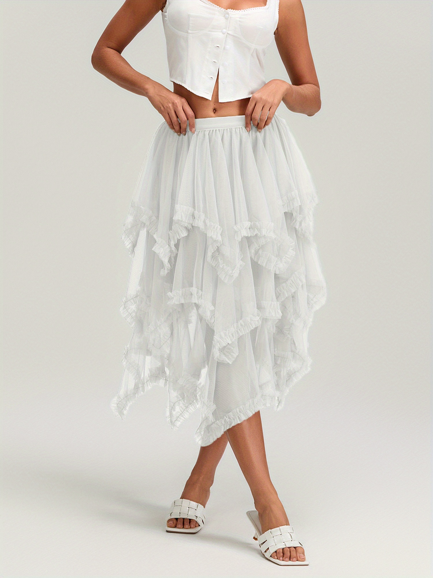 womens loose pleated edge solid color irregular multi layer Temu