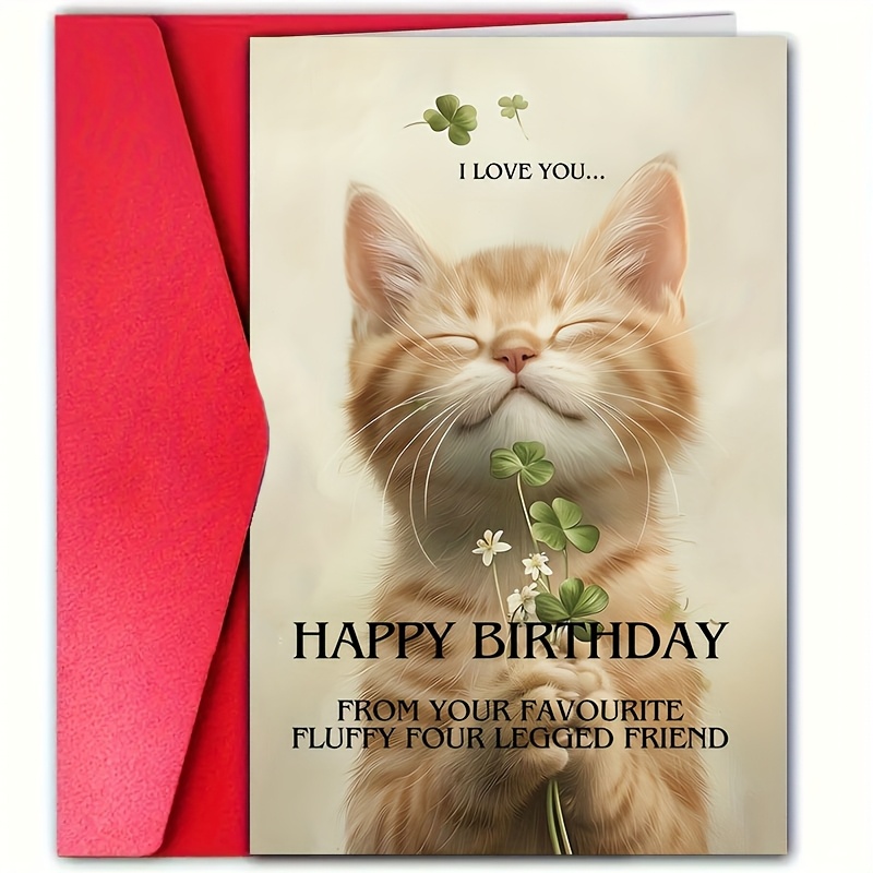 

Cat Birthday Card With Envelope, 4.72x7.09 Inches - Pet Lovers, Quirky Cat Celebration, Vibrant Kitty Design, Greeting Card