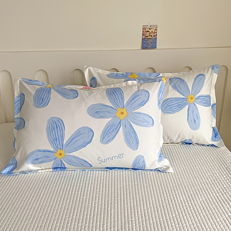 TEMU 2pcs Graffiti Style Floral Pillowcases, Brushed End, Material, Comfortable And Skin-friendly Fabric, Machine Washable, Durable Print, , Includes