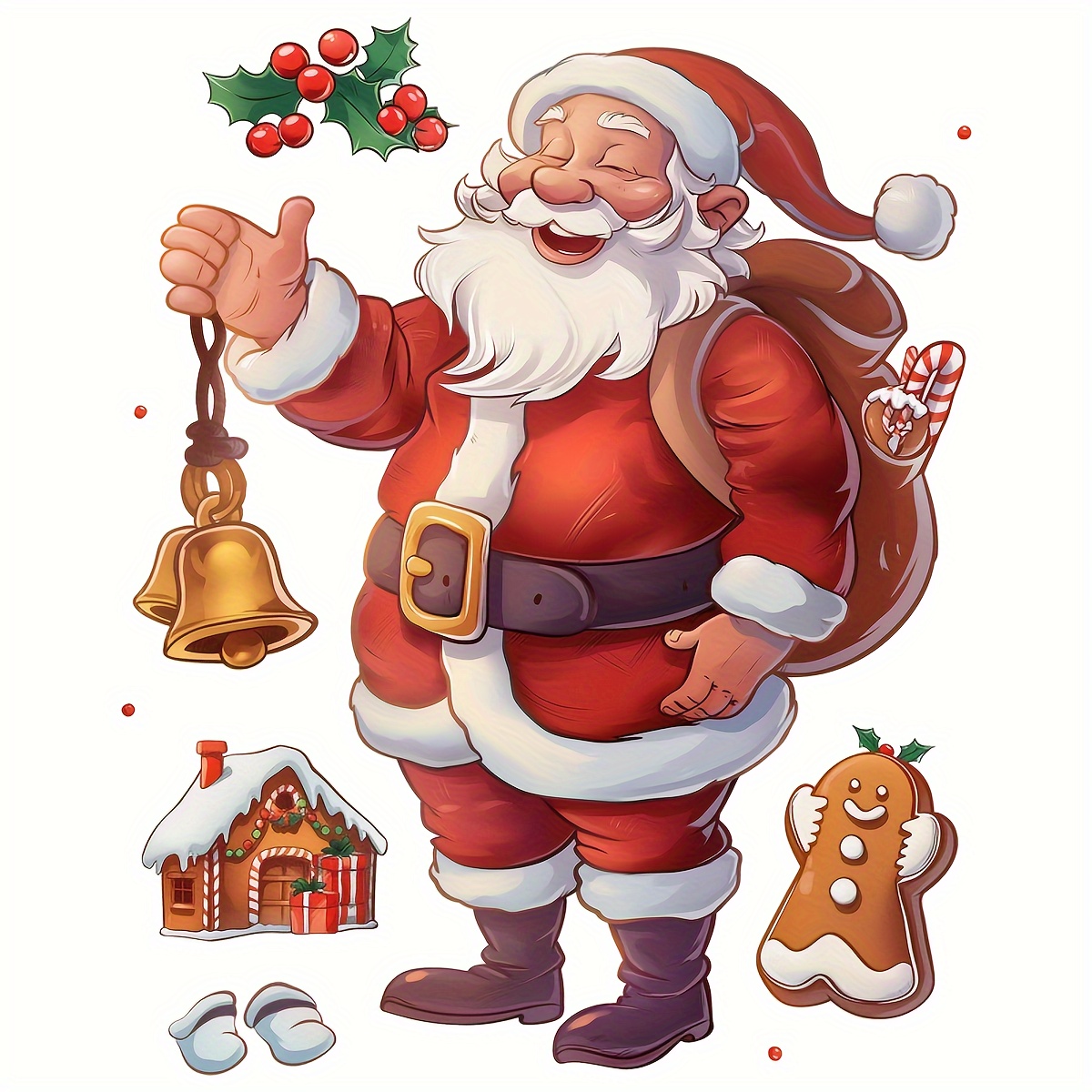 Image of Smiling Santa Toilet Glass Home Decor Pvc Static Cling Stickers, Christmas Atmosphere Holiday Decoration Stickers Suitable For Glass And Toilets