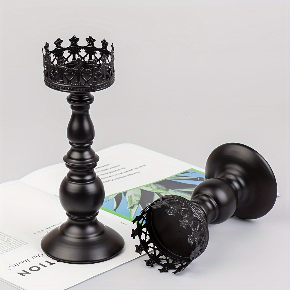 

Elegant Black Iron Candlestick - Perfect For Romantic Dinners, Christmas, Easter & Thanksgiving Decor Candle Holder Decor