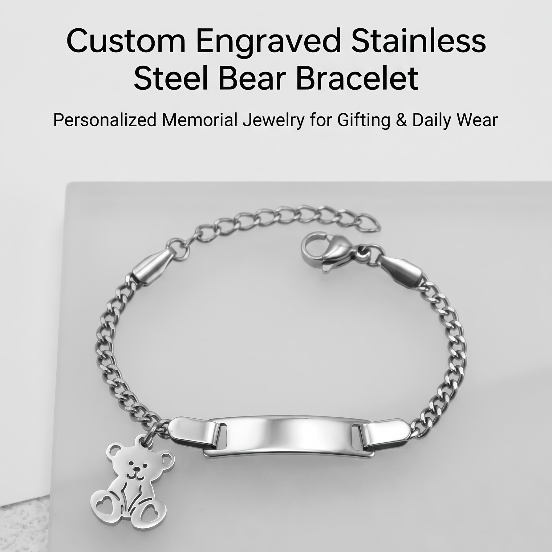 Engravable Stainless Steel Mini Bear Charm, Personalised Gift