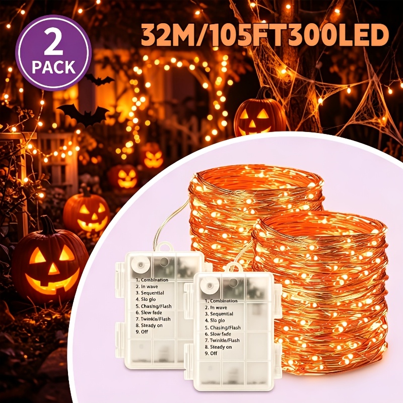 TEMU 2pcs Fée d'Halloween. Alimentée par piles (piles non incluses), IP54, décorations LED d'Halloween pour intérieur et extérieur. 8 d'éclairage.