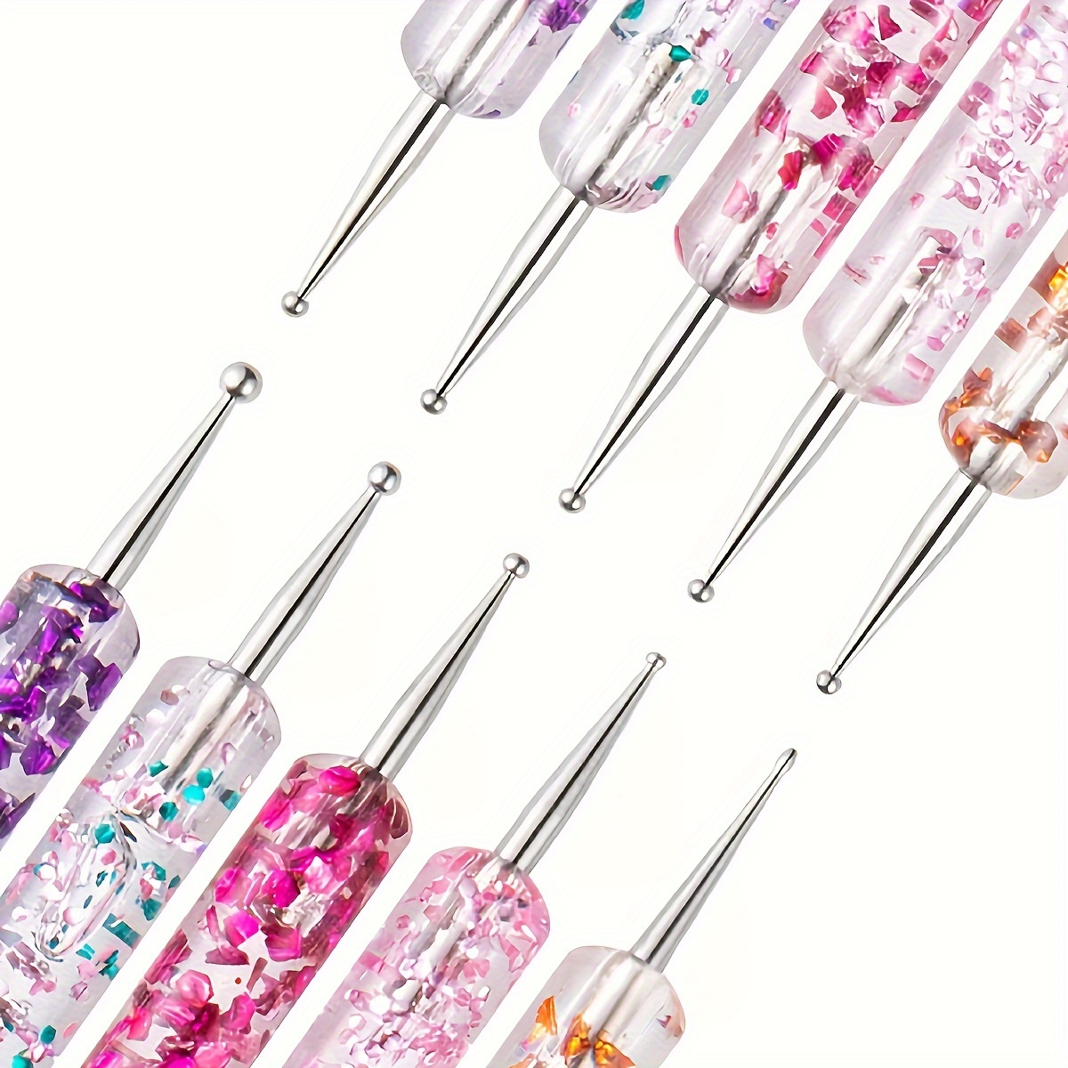 

5pcs Dual-ended Nail Art Picker Pen Set - Acrylic Spiral Rod For Diy Manicure & Pedicure Designs,