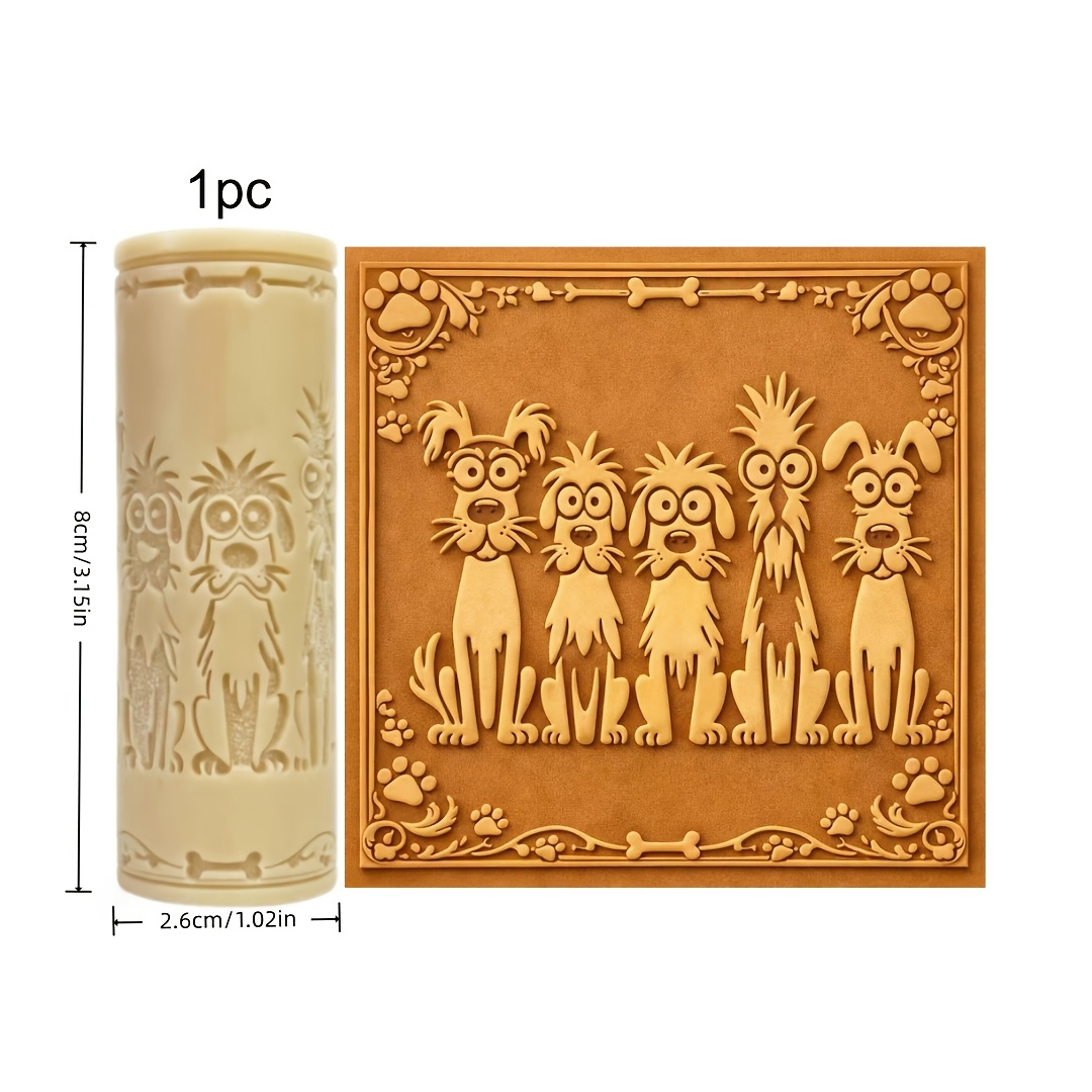 TEMU 1pc 5 Little Dog Texture Roller | Polymer Clay Embossing Tool, Durable Handmade Clay Mold, Perfect For Making Coasters, Clay Earrings, Suitable