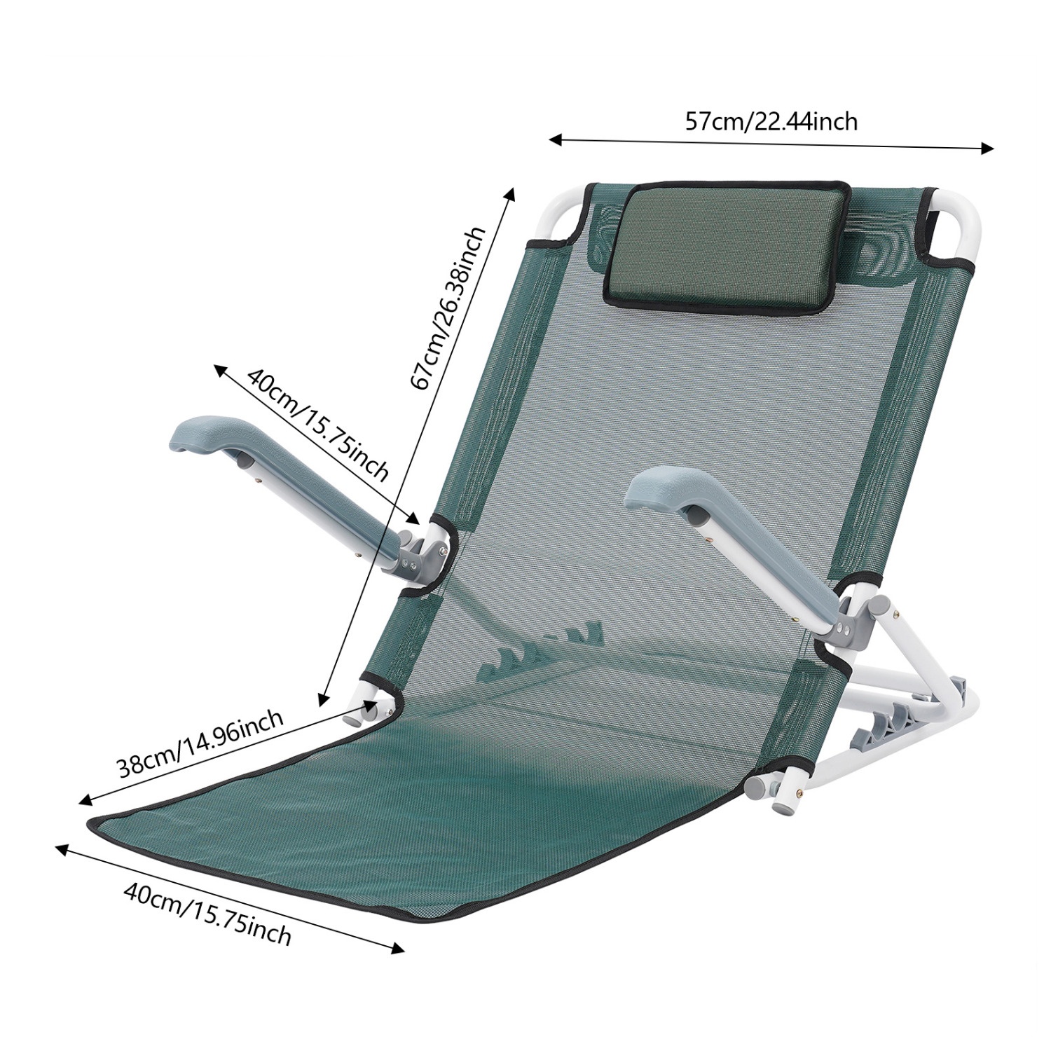 Image of Modern Green Adjustable Bed Backrest Support, Freestanding Foldable Back Rest, Multifunctional Bed Chair With Armrest Breathable Fabric