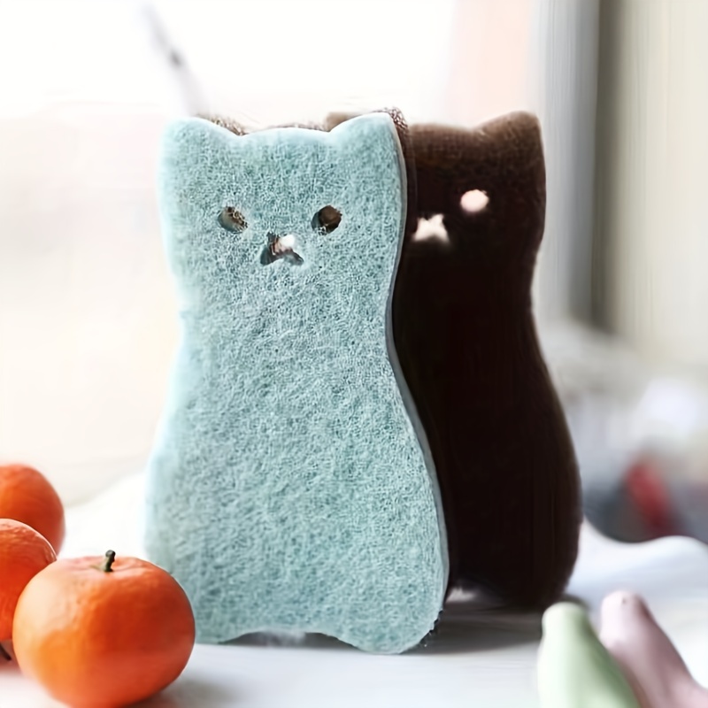 

2pcs Cat-shaped Scrub Sponges, Multi-use Vinyl Non-electric Cleaning Pads For Kitchen And Bathroom