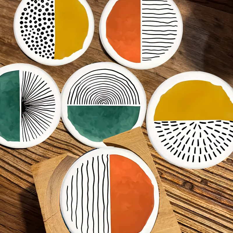 TEMU 6 Pezzi Set di Sottobicchieri in Legno Astratti e Colorati - Resistente al Calore, Antiscivolo, per Casa, Ufficio e Regali per Feste a Tema, 10