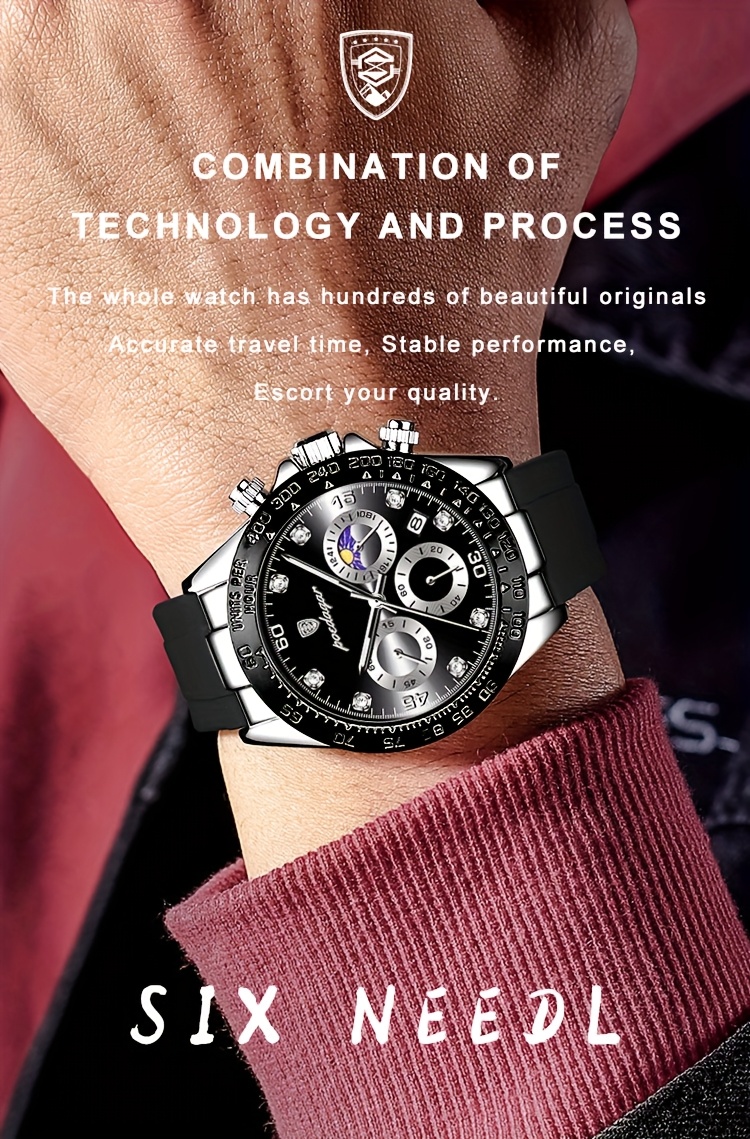 s waterproof quartz watch rose golden luminous calendar timer silicone strap business fashion style ideal for students professionals details 11