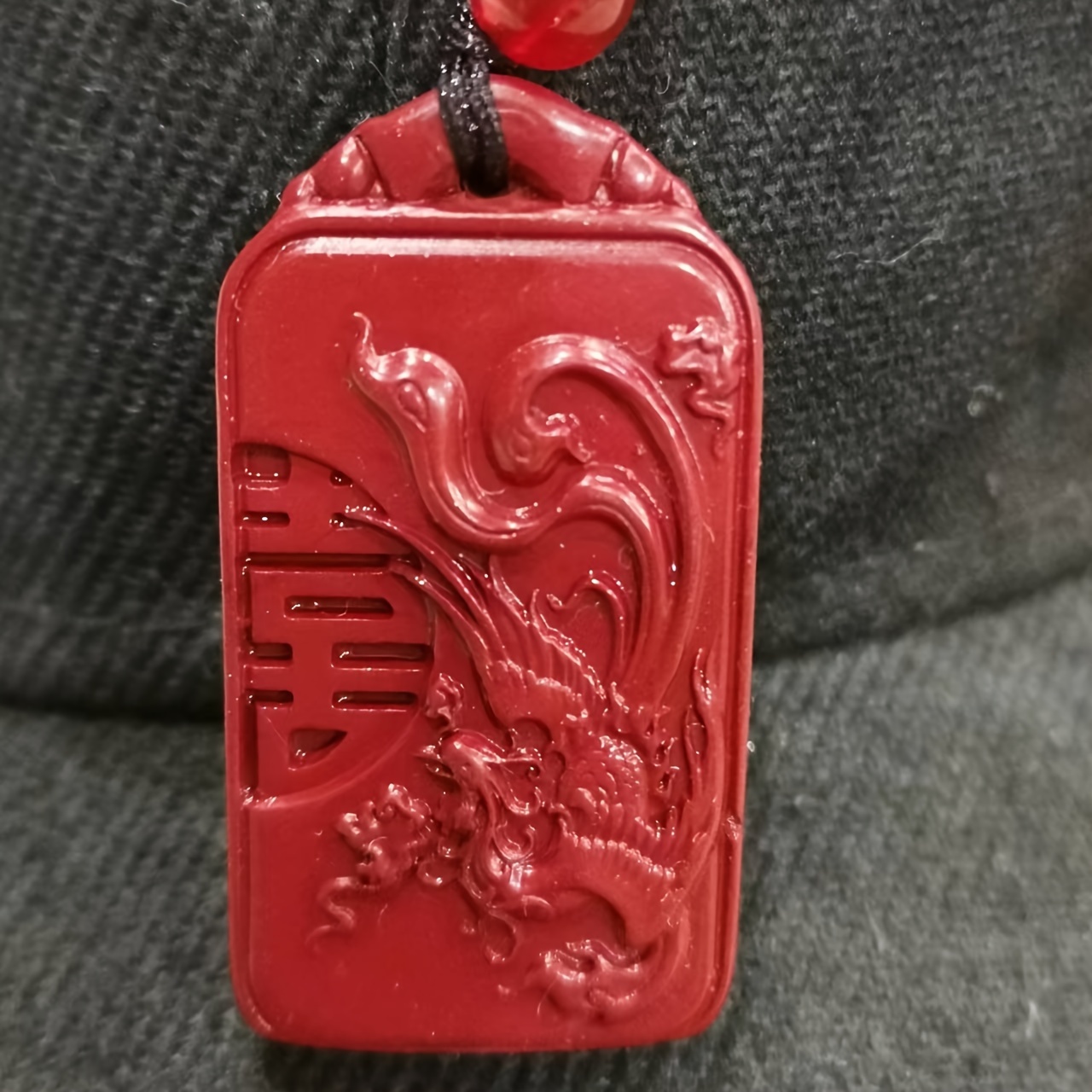 Raw Mineral Jute Phoenix Pendant Necklace, Lucky Sign