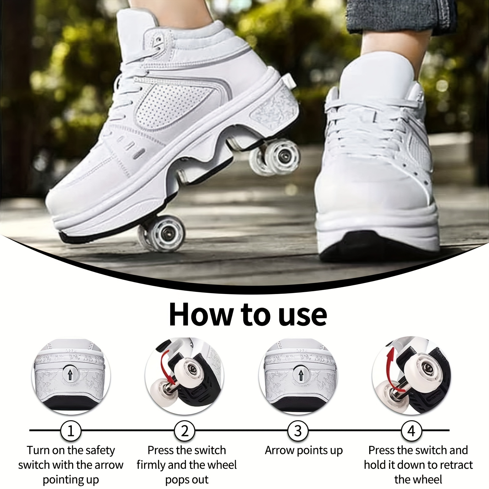 Roller Skate Shoes For Men And Women, 2-in-1 Deformation Double-Row Roller  Skates Sneakers, Retractable Removable Roller Shoes, Indoor/Outdoor Roller