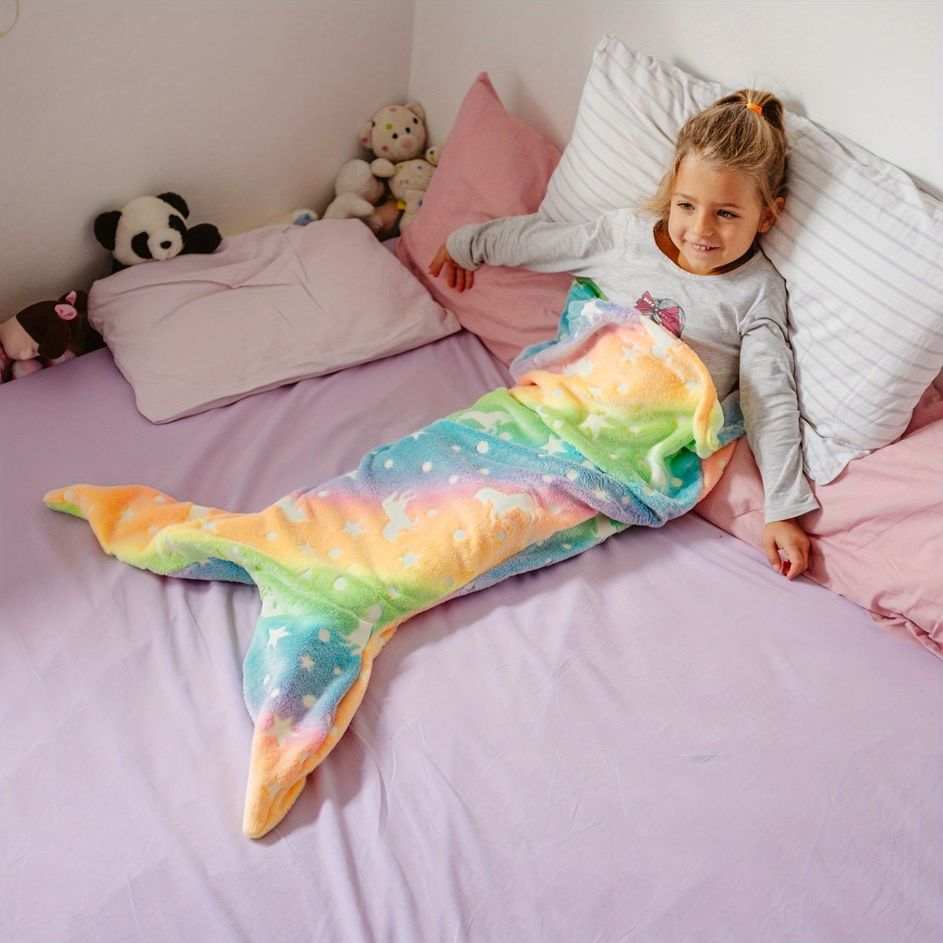 glow in the dark mermaid tail flannel sleeping bag for   cartoon design anti kick quilt in mixed   blue nightlight details 0