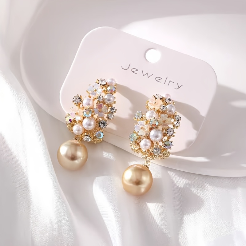 TEMU 1 Pair Of Retro Floral Faux Pearl Earrings With A Sense , Niche Fashion Studs, High-end Earrings