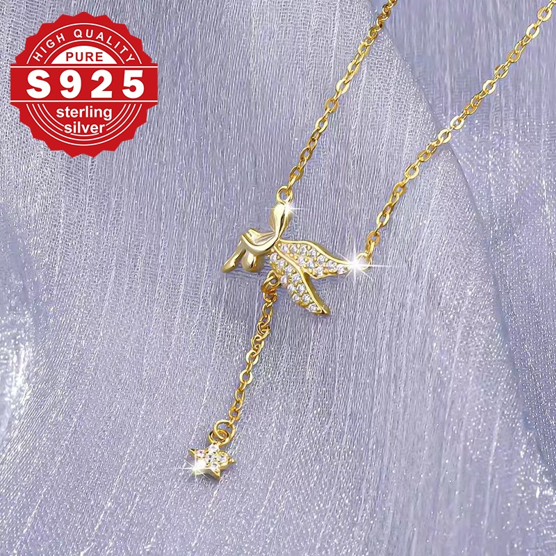 Women's S925 Sterling Silver Winged Elf Pendant Necklace