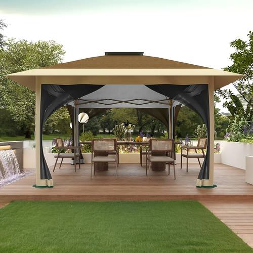 13x13 waterproof up canopy tent gazebo with mesh netting 4 sandbags gray ideal for outdoor shelter in gardens lawns backyards and decks