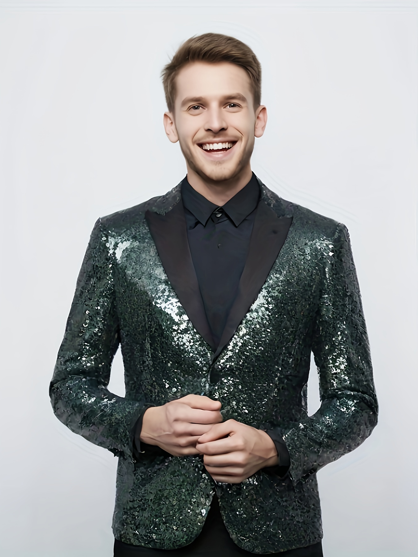 mens elegant green sequin suit jacket regular fit lapel Temu Germany